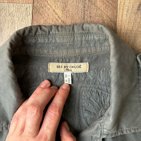 See By Chloe Paris Denim Jacket Women's Size 10 Green Boho Hippie Embroidered - Picture 3 of 11